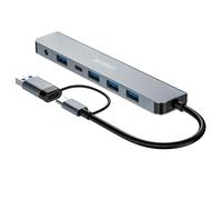 Hub MINEE USB-A/C avec 7 Ports Multi-Connecteur Ultra-rapide USB 3.0 15cm, Gris