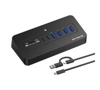 Hub multiport compact 5 Gbps avec USB-a, avec 1 m de fil A | Entrées de type C pour un accès à la table d'ordinateur portable et un placement bien rangé