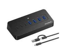 Hub multiport compact 5 Gbps avec USB-a, avec câble B de 1,5 m | Entrées de type C pour un accès à la table d'ordinateur portable et un placement bien rangé