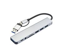 Hub multiport USB C et USB A, adaptateur d'extension USB 8 en 1 en aluminium, avec 5 lecteurs de cartes USB et SD/TF, port audio de 3,5 mm, pour PC, ordinateurs portables, MacBook, iPad, téléphones et