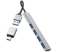 Hama Hub USB, 4 Ports, USB 3.2 Gen1, 5 Gbit/s, Ultra Slim avec Adaptateur USB-C, Garantie 30 Ans, Gris