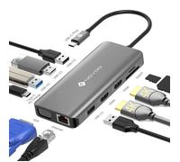 NOVOO Hub USB C avec Double HDMI 4K, Station d'accueil USB C 11 en 1 avec RJ45 Gigabit Ethernet, 2 USB 3.0, 2 USB 2.0, VGA, Type C 100 W PD, Cartes SD/TF Adaptateur pour MacBook Pro/Air, Dell, Lenovo