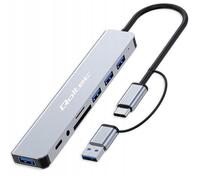 Hub Qoltec - 53794 - HUB 8 en 1 USB-C, USB-C 4 ports USB, prise pour carte SD/TF