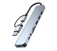 Hub répartiteur USB C 8 en 1 USB 3.0 + USB 2.0 x 3 + transfert de données USB-C + TF + SD + station d'accueil audio 3,5 mm type C Hub de données