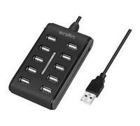 Hub USB 2.0, 10 ports, avec interrupteur, noir