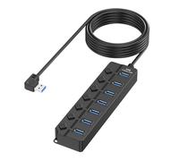 Hub USB 2.0 à 7 ports - Adaptateur multiports - Répartiteur USB - Commutateurs économes en énergie pour plusieurs appareils - Commutateurs individuels