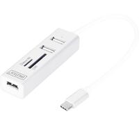 DIGITUS Hub USB Type-C avec lecteur de cartes - 3x USB 2.0 - 1x SD, 1x port MicroSD - 480 Mbit/s - Boîtier aluminium - Blanc