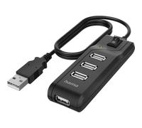 Hama Hub USB multiport Data (4 ports, USB 2.0, Vitesse de Transfert de Données 480 Mbit/s, Interrupteur Marche/Arrêt, Témoin de fonctionnement à LED,Garantie 10 ans,Plug et Play,Compact, Robuste) Noir