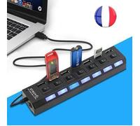 SIMPLISIM: HUB 7 PORTS MULTIPRISE MULTI CHARGEUR CABLE USB 2.0 POUR ORDINATEUR PC MAC LINUX