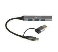 Hub USB 2-en-1 - EWENT - EW1154 - 1x USB-A 3.2 Gen1 - 3x USB-A 2.0 - Boîtier aluminium, gris