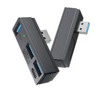 Hub USB 3.0 4 en 1 avec Type-C, 4 ports 3 USB 3.0 et 1 type C pour machine à vapeur pour PS5 PC ordinateur portable 5 Gbps Plug and Play avec pochette