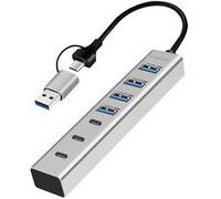 Hub USB 3.0, 7 ports, 4x USB-A / 3x USB-C, argent