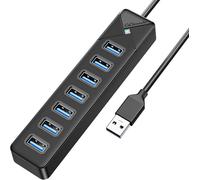 Hub USB 3.0, 7 Ports Adaptateurpour USB Adaptateur 5Gbps, avec Port d'alimentation 5V/3A, Compatible avec MacBook, PS4, Surface Pro, Flash Drive, Mobile HDD,(Câble Noir 15cm)