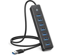 Hub USB 3.0,7 Ports Adaptateurpour USB Adaptateur 5Gbps,avec Port d'alimentation 5V/3A,Compatible avec MacBook,PS4,Surface Pro,Flash Drive,Mobile HDD,(Câble Noir 50cm)