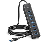 Hub USB 3.0, 7 Ports Adaptateurpour USB Adaptateur 5Gbps, avec Port d'alimentation 5V/3A, Compatible avec MacBook, PS4, Surface Pro, Flash Drive, Mobile HDD,(Câble Noir 100cm)