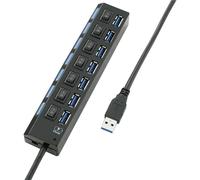 Hub USB 3.0 7 ports commutable individuellement, avec LEDs de statut, avec port de charge iPad noir