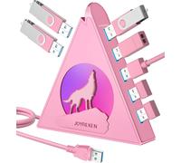Hub USB 3.0 7 ports USB 3.0, Howling Wolf Rose, câble de 0,6 m de long, extenseur vertical compatible avec PC, ordinateur portable, clé USB, disque dur, console, imprimante, clavier, souris