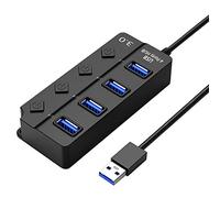 Hub USB 3.0 à 4 ports avec commutateurs d'alimentation LED individuels, adaptateur portable, extension haute vitesse, multi-USB, câble adaptateur pour tablette, ordinateur portable, netbook imprimante