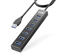 Hub USB 3.0 à 7 ports avec câble d'extension de 100 cm, adaptateur multiport USB-A atolla avec plusieurs ports de données, extension USB 3.0 pour ordinateur portable compatible avec tous les appareils
