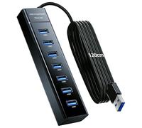 Hub USB 3.0 Alimenté 7 Ports, Répartiteur 5 Gbit/s avec Câble 120 cm et Alimentation 5V 3A Type-C, pour PC, Laptop, MacBook, Clavier, Souris, Disque Dur, Plug Play, Prolongateur à 7 Ports