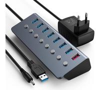 Hub USB 3.0 Alimenté 8 Port avec 5V/3A Aptateur Multiprise USB Rapide Chargeur Commutateur Interrupteur Marche/Arrêt Individuel pour MacBook Air/Pro, Pad Pro 2020, Dell, Microsoft