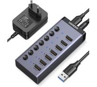 Hub Usb 3.0 Alimenté En Aluminium 7 Ports Usb Hub Avec Ports De Charge Interrupteur Indépendant Alimentation Externe 12V 2A Compatible Avec Pc Ps5 Ps4 Pro Slim Xbox One Imac, 1M Câble[Z484]