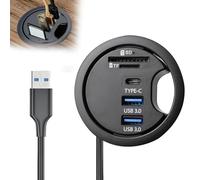 Hub USB 3.0 avec lecteur de carte SD/TF, 60 mm, station d'accueil avec ports Type-C et 2 ports USBA, hub encastrable pour ordinateur de bureau, traversée de table, hub USB pour PC, ordinateur portable