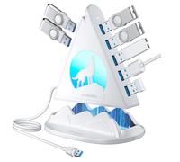 Hub USB 3.0, concentrateur USB 7 ports avec veilleuse RVB et base, répartiteur USB vertical pour ordinateur de bureau, ordinateur portable, MacBook, console de jeu, clé USB, XPS, PC, imprimante