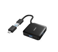 Hama Hub USB, 4 Ports, USB 3.2 Gen1, 5 Gbit/s, avec Adaptateur USB-C, Métal, Noir