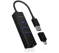 Hub USB 3.0 ICY BOX IB-HUB1419-LAN, USB 3.2 Gen 1 HUB und LAN Adapter, Type-A+C zu 3x USB 3.2 Gen 1 4 ports pilotable sur ordinateur noir