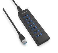Hub USB 3.0 JESWO avec 7 ports USB-A, câble de 100 cm, connecteur d'alimentation 5 V et interrupteur séparé avec affichage LED pour Windows 10, Mac OS, iPad OS, Linux 2.6.14 et plus encore