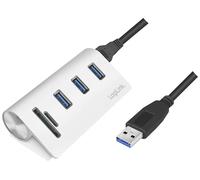 Hub USB 3.0 LogiLink CR0045 3+2 ports boîtier en aluminium, avec lecteur de carte SD intégré argent