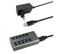 Maxtrack CH10L Hub USB 5 ports USB-A USB 3.0 5 GBit/s commutable individuellement gris-argent CH10L