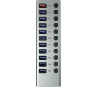 Hub USB 3.0 Maxtrack CH12L 11 Port commutable individuellement gris-argent
