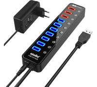 Hub USB 3.0 Multiprise, atolla 11 Ports Hub USB Alimenté AVCE 7 Ports Transfert Données 5Gbps,4Ports Charge Intelligente et des Commutateurs et des LEDs d'alimentation Individuels, Adaptateur 12V/4A