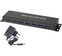 Hub USB 3.0 Renkforce RF-3955359 7 ports pour montage mural, boîtier métallique noir