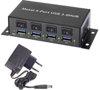 Hub USB 3.0 Renkforce RF-3955362 4 ports boîtier métallique, commutable individuellement, pour montage mural noir