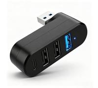 Hub USB 3.0 Rotatif 4 Ports Noir Adaptateur Multiport pour PC Et Voiture | Vitesse 5 Gbps, 1 Connecteur Type C, 2 Interfaces 2.0, Connecte Clavier Souris, Extenseur Compact Sans Pilote en Plastique