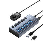 Hub USB 3.1 avec alimentation, hub USB 3.1 à 7 ports avec vitesse de données de 10 Gbps, boîtier en aluminium, hub USB alimenté par adaptateur secteur de 90 W,