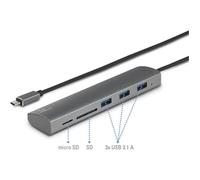 Hub USB 3.0 Renkforce 3 ports avec lecteur de carte SD intégré, boîtier en aluminium argent