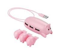Hub USB 3 en 1 en forme de cochon rose mignon - Répartiteur USB 3.0/2.0 - Extenseur de bureau ABS Plug and Play - Pour PC/ordinateurs portables/smartphones et autres appareils