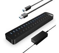 Hub Usb 30 Alimenté 16 Ports 78W Multi Usb Hub, Aluminium Commutateurs Individuels Et 12V/65A Adaptateur Alimentation Avec Desktop Computer, Pc, Imac, Mobile Hdd, Flash-Laufwerk[ZHB0102]