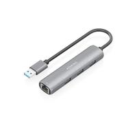 Hub USB 4 en 1 - AISENS - 3xUSB-A - RJ45 Ethernet Gigabit - USB 3.0 - Gris - 15 cm - Plug and Play