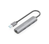 Hub USB 4 en 1 - AISENS - 3xUSB-A - RJ45 Ethernet Gigabit - USB 3.0 - Gris - 15 cm - Plug and Play