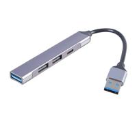 Hub USB 4 ports en alliage d'aluminium avec adaptateur 2USB2.0 1USB3.0 de type C prend en charge les périphériques de type C et USB