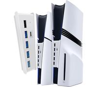 Hub USB 6 ports pour PS5 Pro/Slim, extenseur de port USB pour PS5 avec 4 USB-A + 1 port de charge + 1 port de type C 3.1, compatible avec les accessoires PlayStation 5 Slim et Pro - Blanc