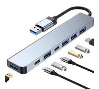 Hub USB 7 en 1 en aluminium, adaptateur répartiteur USB multiport avec 5 ports USB et 2 ports USB C pour MacBook, iPad, ordinateur portable, PS4, clé USB, disque dur, Xbox, imprimante, souris, clavier