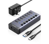 Hub USB 7 Ports (USB-A 3.0, 4 Ports De Charge) Avec Alimentation 12V/2A, Gris
