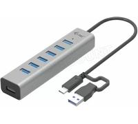 I-Tec Hub USB - 7 ports USB-A 3.2 Gen1, charge USB-C, boîtier métal, câble 30 cm, gris