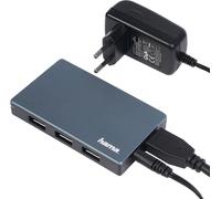 Hama Hub USB multiport Data (USB 3.0, 4 Ports, Vitesse de Transfert Super Speed 5 Gbit/s, Charge Rapide, Garantie 10 Ans, Plug & Play, avec câble et Bloc Secteur) Anthracite